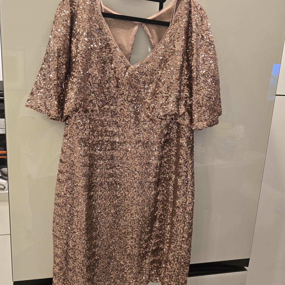 Alex Evenings Backless Sequin Dress in Sparkling Bronze